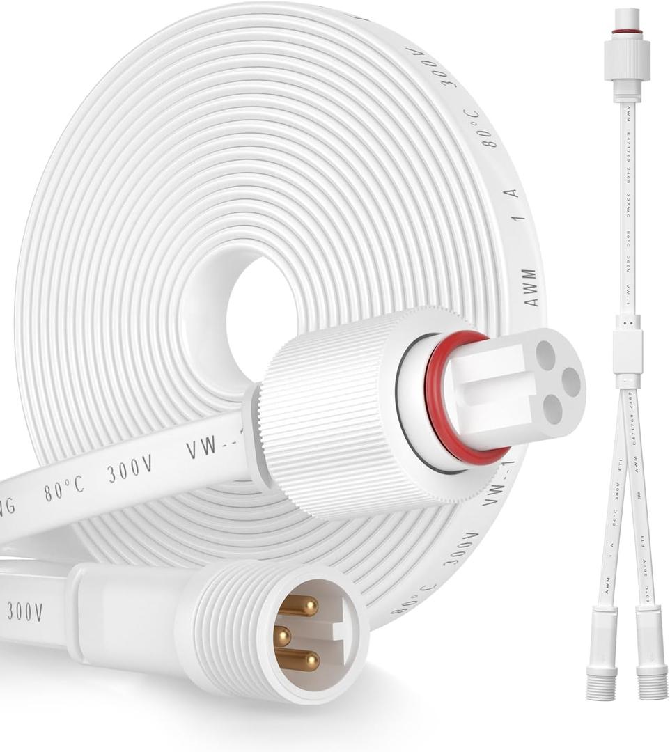 Permanent Outdoor Lights Pro Extension Lead,Extension Cable 3Pin,IP68 Power Cable,10FT Extension +1FT Y-Shaped Extension H706A H706B H706C (10 Ft Extension Cable)