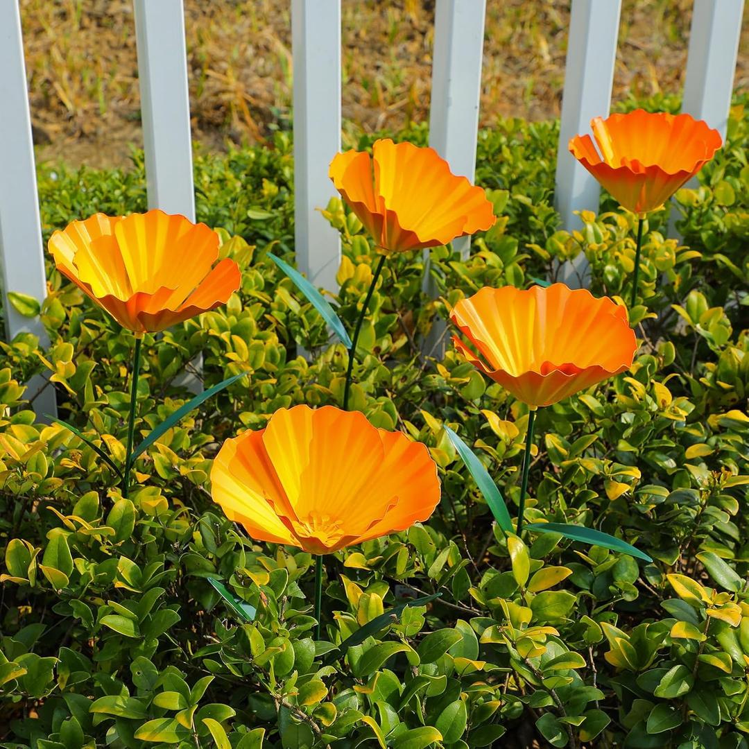 5 Pack Metal Flowers Garden Stake Decor for Outside 25. 2 Inch Metal Flowers Stakes Garden Decorations for Outdoor Yard Patio Lawn Porch Pathway
