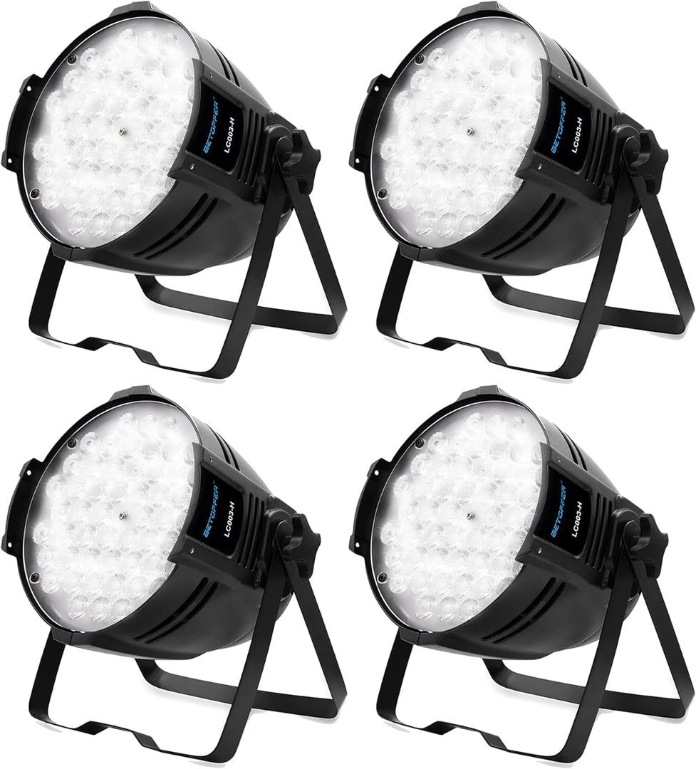 BETOPPER Stage Light DJ Washing Strobe Lights for Parties 54 LED Super Bright DMX512 White/Off White 5000 Lumens Par Lighting for Church Event,Wedding, 4Pack
