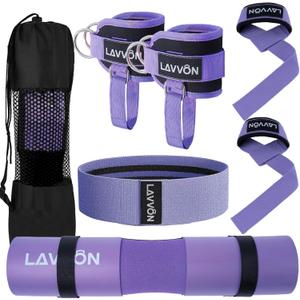 7Pcs-Barbell Pad Set for Hip Thrust - Squat Pad, Bench Press Workout Foam Weight Lifting Bar Cushion,Gym Accessories for Women with Bar Bad,with Gym Ankle Straps,Hip Resistance Bands,Lifting Strap (Purple)