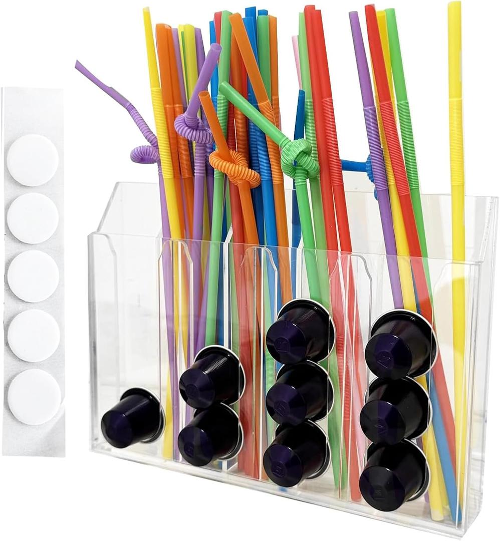 Acrylic transparent straw rack, coffee capsule storage container, double-sided adhesive tape, reusable storage containers for kitchen counters, cabinets, restaurants, and bars