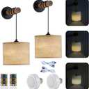 Rechargeable Battery Operated Wall Sconces Set of 2, Modern Battery Powered Wall Light with Wooden Arm & Remote Control, Adjustable 3 Colors Dimmable Wall Lamps for Bedroom, Living Room