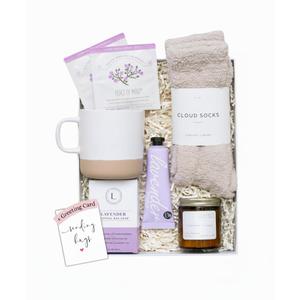Unboxme Luxury Lavender Spa Gift Set Relaxation Gift Basket & Care Package for Women with Candle, Bath Bomb, Soap, Cozy Socks, Mug & Tea Get Well Soon, Sympathy, Birthday Self-Care Gift