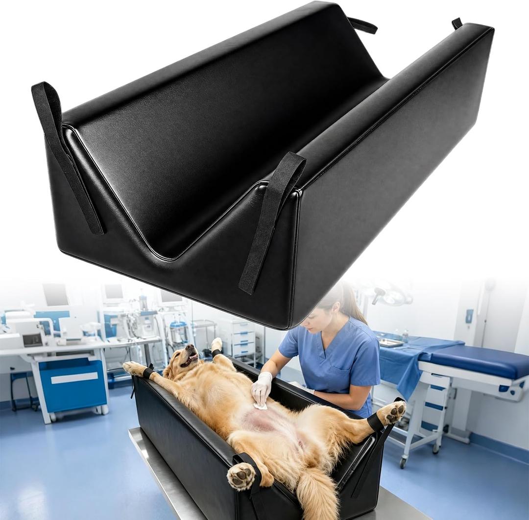 Pet Ultrasound Positioning Pad, 29.5"13.4"7.8" | Detachable Waterproof PU Cover, Deep V-Shaped Immobilizer, 4 Hook-and-Loop Straps, For Dog/Cat X-Ray & Abdominal Chest Exams