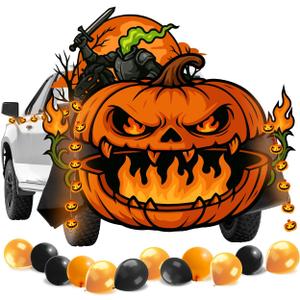ANZOME Halloween Pumpkin Trunk or Snack Truck Decor Kit for Pickup Bed, LED String of Lights, Balloons and PVC Decorations, Headless Knight Theme, Outdoor Arch/Garage/Party