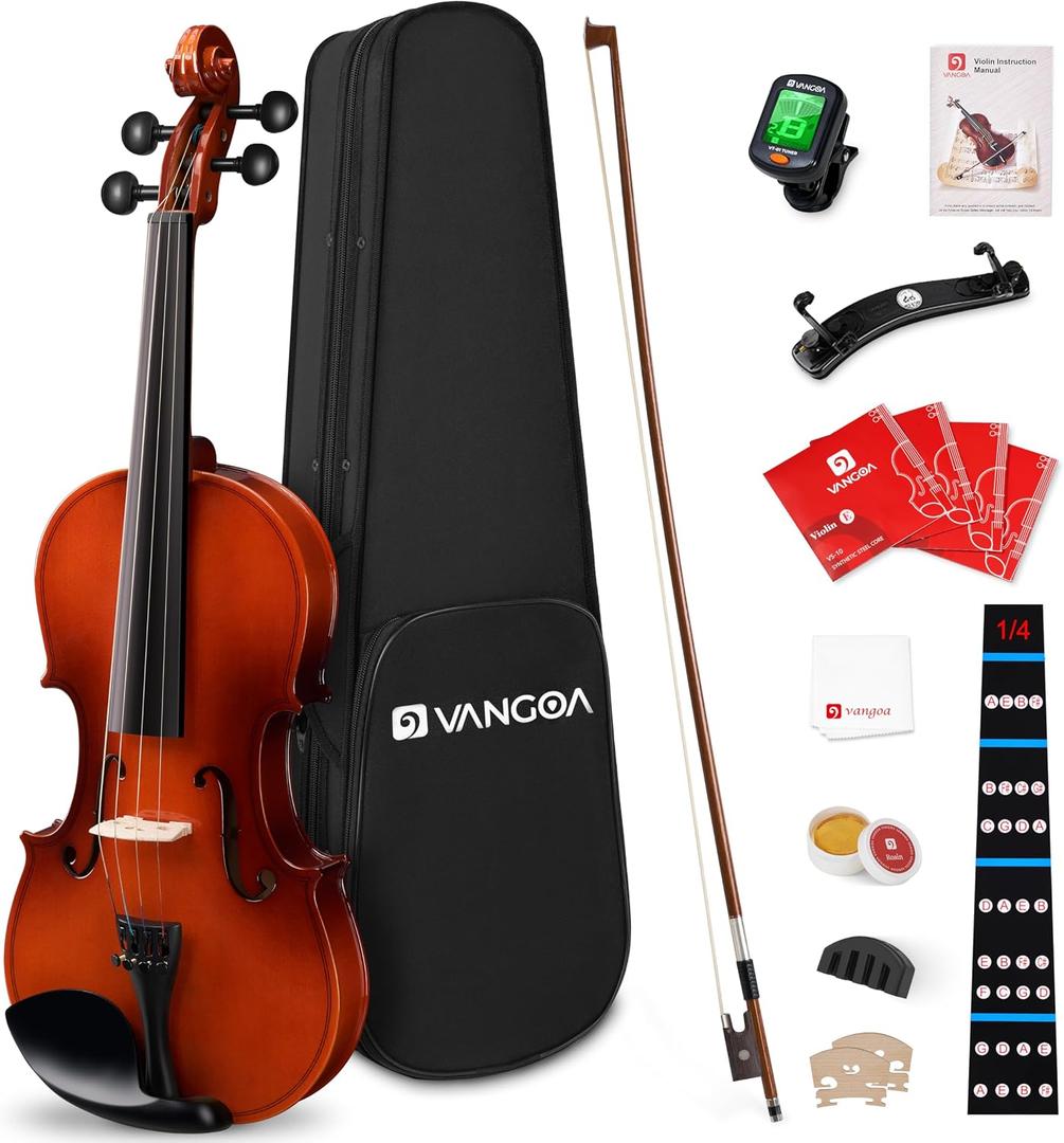 Vangoa 1/4 Violin Set for Beginners, Fiddle Quarter Size with Hard Case, Rosin, Tuner, Mutes, Shoulder Rest, Strings, Notes Stickers (Imprinted Finger Guide on Fingerboard)