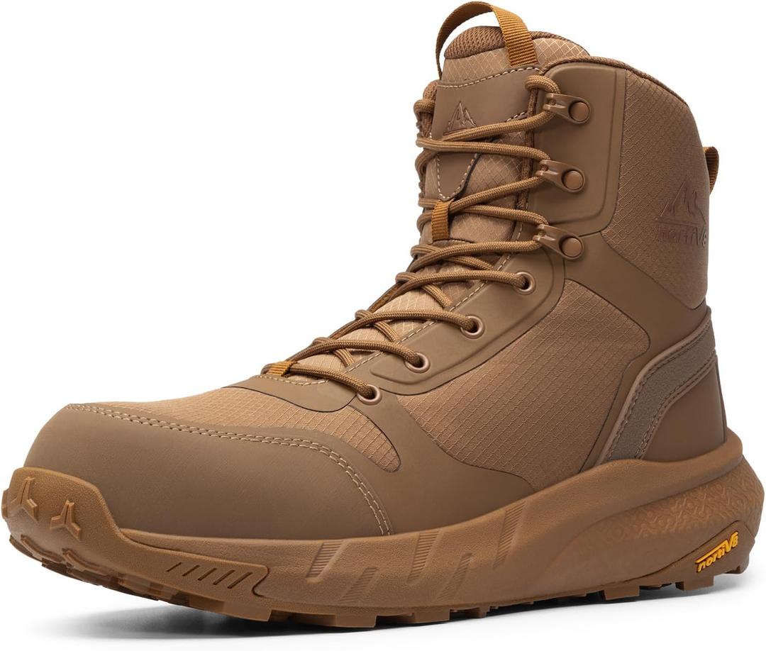 NORTIV 8 Men's Composite Toe Work Boots  8'' Lightweight ASTM F2412-24 & ASTM F2913-24 Safety Boots with Side Zipper for Construction & Warehouse, Metrostrike-Nano (Coyote)