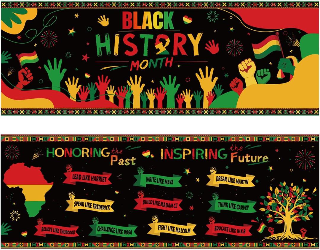 2 Pcs Black History Month Banner Decorations 13.8 x 38.6 Inch African American History Month Black Girl Banner February Sign Party Supplies for Indoor Outdoor Party Home Decor