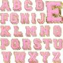 52 PCS Chenille Letters Patches, Self Adhesive Patches 2.2 Inches Light Pink Varsity Letter Stickers for Hats, Bags, Makeup Bags, Backpacks
