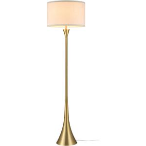 Globe Electric 61000150 60" Floor Lamp, Antique Brass Finish, Beige Fabric Shade, Mid-Century Modern Standing Lamp, E26 Base, Sustainable Design for Living Rooms and Bedrooms