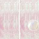 BRAVESHINE Party Decorations Iridescent Foil Fringe Backdrops - 2 Pack 3.2 x 6.5 ft Holographic Tinsel Photo Booths Pros Streamer Curtains for Easter Girl Birthdays Engagement Unicorn Parties - Clear