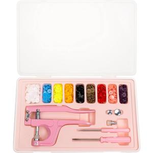 LBTEE Plastic Snap Fastener Kit with Plier Screwdriver Awl and Storage Case, 100 Sets Snaps, 9 Colors T5 Buttons, 12mm Cap. Snap Plier for T3(10mm), T5(12mm), T8(15mm) Buttons, Pink