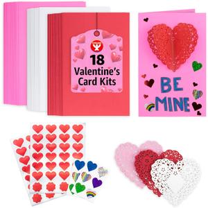 2 x Hygloss Valentines Day Card Making Kit - DIY Valentines Cards for Kids - Includes 18 Cards, 18 Heart Doilies, 4 Sheet Heart Stickers - Classroom Favors - Unique Valentine Card Making Kits