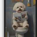 Bichon Frise on Toilet Unframed Wall Art Print Poster, Dog Bathroom Humor Decor Posters Prints for Restroom Home Picture Painting Artwork Gallery 7 (Bichon Frise, 20"L x 16"W, Unframed)