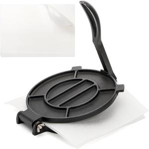 Cedilis 8 Inch Cast Iron Tortilla Press with 100pcs Parchment Paper, Roti and Tortilla Maker, Flour Tortilla Press for Tawa or Dosa, Heavy Duty, Even Pressing, Black