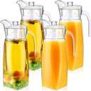 4 Pack Acrylic Water Pitcher with Lid and Spout Handle Clear Plastic Pitcher Heat Resistant Plastic Carafe Unbreakable Beverage Container Fridge Jug for Juice Iced Tea Sangria Lemonade (54 oz)