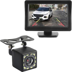 Plug & Play Backup Camera with Monitor 4.6'',12 LED HD Rearview Mirror Camera for Night Vision,150 Wide Angle Universal Car Reverse Camera with Monitor System Fits 12V Cars SUVs