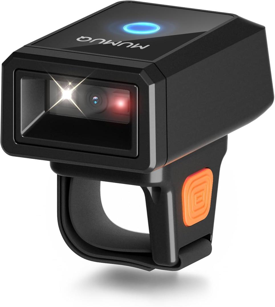 Bluetooth Ring Barcode Scanner Fast & Long-Range Scanning, Mini Wearable 1D&2D Wireless Bluetooth Finger QR Code Scanner Compatible with iPhone iPad Android Phone for Warehouse Inventory