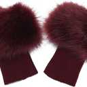 LA CARRIE Women Faux Fur Plush Leg Warmers Short Furry Fuzzy Leg Cuffs Girls Winter Knitted Boot (Burgendy)