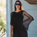 1 Pcs Women Sheer Poncho Shrug Summer Sheer Blouse Top Lightweight Poncho Sheer Bolero for Formal Evening Dress (Black)