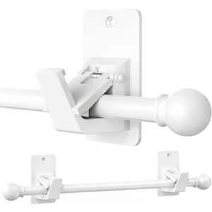 EKOTTOK Heavy Duty Curtain Rods No Drilling for Windows 30 to 90 Inches,5/8 Inch Diameter No Drill Small Curtain Rod Set with Adhesive Brackets, White
