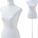 Manikin 49.6”-63.4”Height Adjustable Female Dress Model Display Torso Body Wooden Tripod Stand Clothing Forms High Density Foam Portable Display Mannequin (White), Black