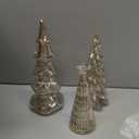 6 Pcs Mercury Glass Christmas Tree Silver Plate Glass Figurines with LED Fairy Lights 11 in Tall Silver Finish Light up Christmas Tree Ornaments Holiday Table Centerpiece Tabletop(Elegant)