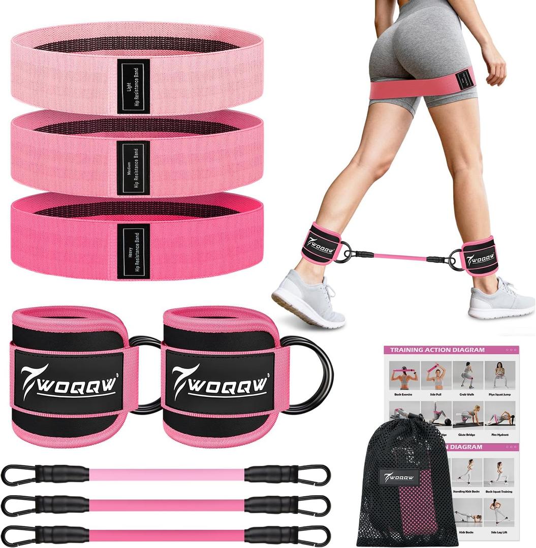 WOQQW Resistance Bands Set - Ankle Resistance Bands with Cuffs for Legs & Glute Workout, Fabric Booty Bands for Women, Home Gym Exercise Equipment for Hip, Pilates, Fitness, Yoga, Physical Therapy