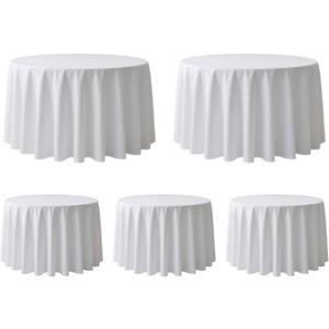 Surmente 5 Pack White Tablecloth for Round Tables, 120-inch Round Table Cloths for Weddings, Banquets, or Restaurants