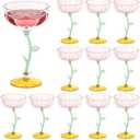 HKSZEH 12 Pcs Pink Plastic Ribbed Coupe Glasses Detachable 7oz Flower Cocktail Glasses Modern Wavy Plastic Cocktail Coupes Disposable Martini Glasses Mimosa Glassware champagne goblets (12, PInk)