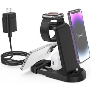 3 in 1 Charging Station, 25W Fast Charger Station Stand for iPhone 14/13/12/11/Pro/Max and Apple Watch,Charging Stand Dock for AirPods,Charger Multiple Devices with 25w Adapter & 60w C to C Cable