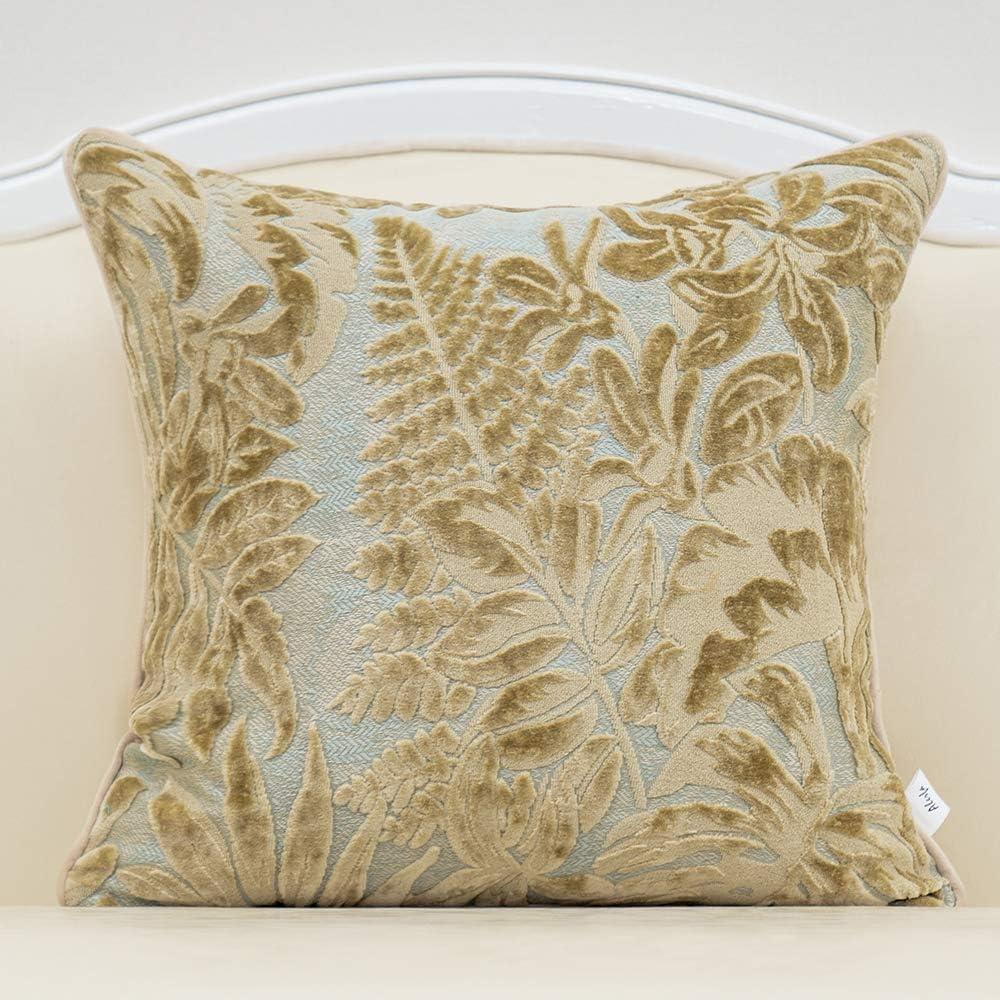 18 x 18 Inch Beige Square Maple Leaf Pillow Embroidery Cut Velvet Cushion Case Luxury Modern Lumbar Throw Pillow Cover Decorative Pillow for Couch Sofa Living Room Bedroom Car