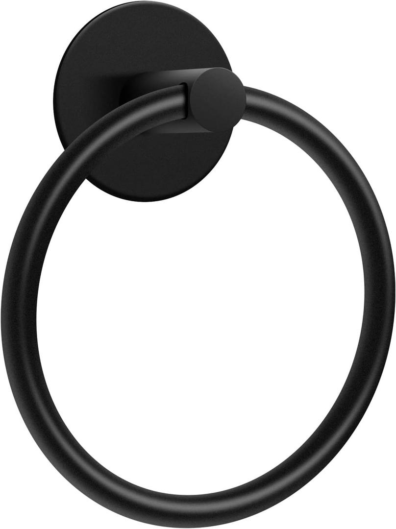 No Drilling 3M Self Adhesive Towel Ring with Extra Strong Nail-Free Glue, Stainless Steel Towel Holder, Bathroom and Kitchen Towel Rack (Black)