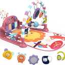 Dearlomum Play Mat and Gym - Piano Tummy Time Activity Mat With 5 Sensory Toys, Music and Lights - Gifts for Newborn 0 to 12 Months (New Pink)