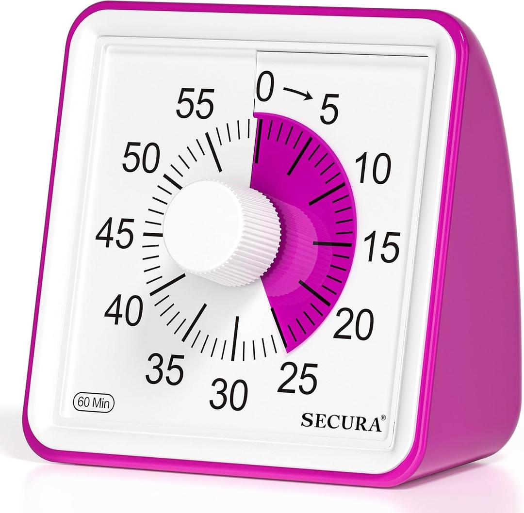 Secura 60-Minute Visual Timer, Classroom Timer, Countdown Timer for Kids and Adults, Time Management Tool for Teaching (Violet & Violet)