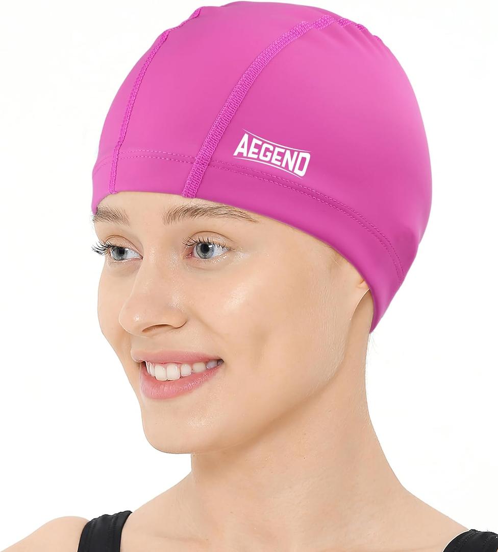 Aegend Fabric Swim Cap, Silicone Waterproof Layer - Breathable Cloth Swimming Cap, Keep Hair Dry with Hight Elasticity(Medium, 1 Pack-Pink)