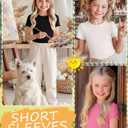 3 Pack Girl's Short Sleeve T-Shirts Cotton Ribbed Back to School Tops Crewneck Kids Puff Lettuce Trim Bow Tees