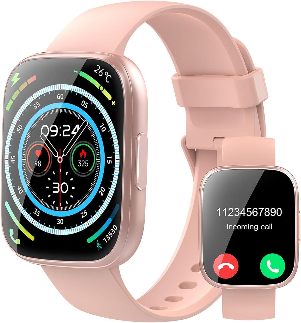 Smart Watch for Men Women(Answer/Make Calls), 1.95" HD Touch Screen Fitness Watch with Sleep Heart Rate Monitor, 110+ Sports Modes, IP68 Waterproof Activity Trackers Compatible with Android iOS, Pink