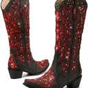 LingxiaUne Cowboy Boots for Women, Mid Calf Cowgirl Boot Rhinestone, Comfortable Chunky Heel Western Boot with Glitter, Sparkle Boot for Dressy Woman, Size 7.5