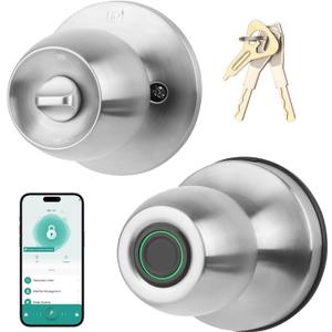 Smart Fingerprint Door Knob, 3-in-1 Keyless Entry with Auto Lock & App, Biometric Digital Lock for Front Door, Home, Office, Bedroom