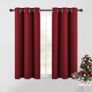 NICETOWN Christmas Bedroom Curtains Blackout Draperies, Home Decorations Thermal Insulated Solid Grommet Top Blackout Drapes for Living Room (1 Pair, 42 x 54-Inch, Red)