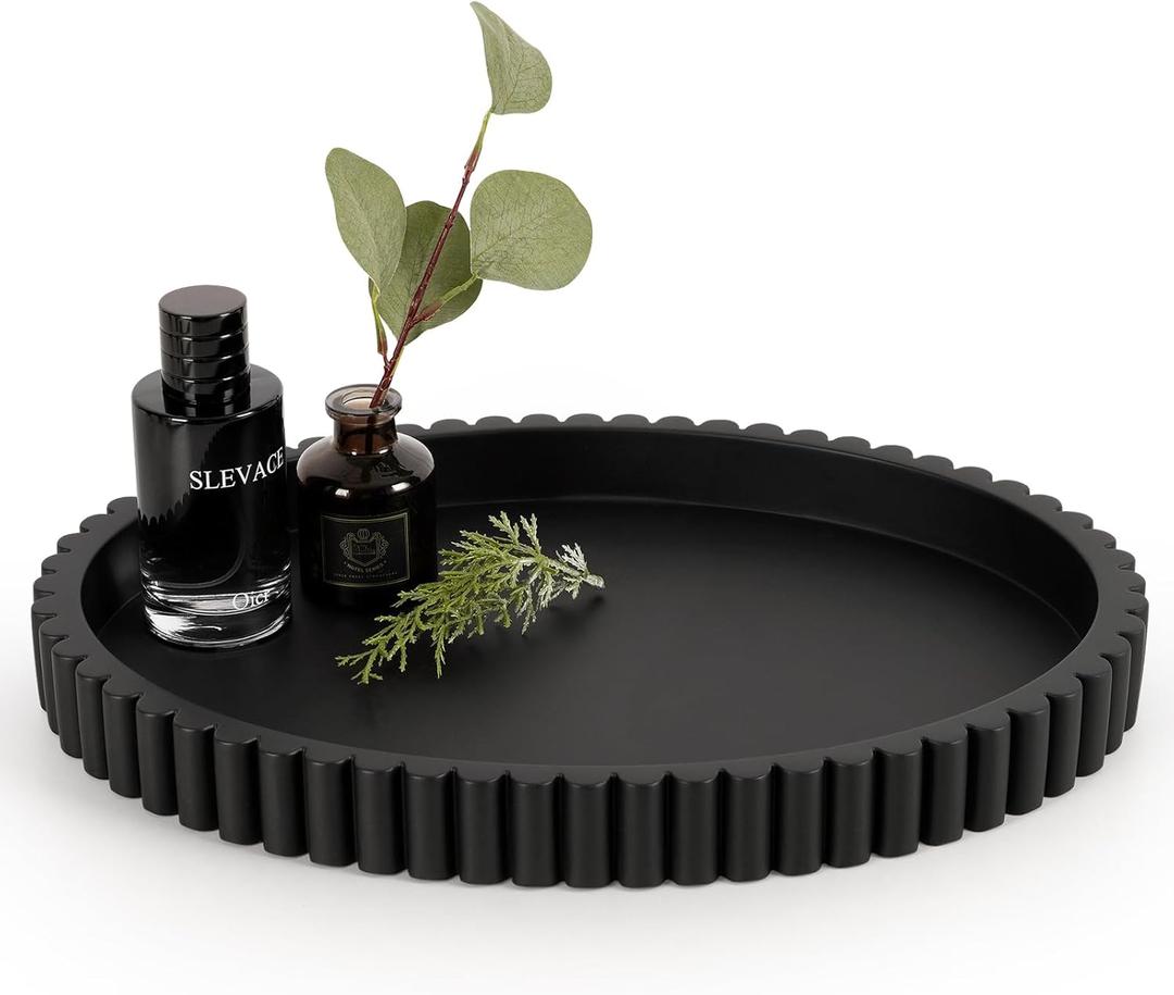 Oval Tray for Coffee Table Decor, 15" Concrete Tray, Table Centerpieces Decorative Trays for Home Decor, Modern Decorative Trays for Coffee Tables, Centerpiece Trays, Black