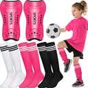 Liliful 4 Pcs Soccer Shin Guards Set for Girl Kids Youth Include 1 Shin Guards & 3 Sport Socks Protective Lightweight Gear Leg Pads Gear for 3-15 Girls Boy Children Teens (Small, Rose Red)