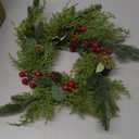 Aneco 16 Pieces Christmas Candle Rings Wreath with Ribbon 8.7 Inch Wreath Holder Pillar Candlestick Norfolk Pine Garland Artificial Red Berries Branch Pinecones Wreaths for Xmas Table Centerpiece