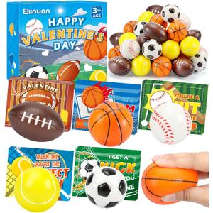 Ellinjan 30 Pack Valentine Cards for Kids Classroom with Sports Squeeze Balls Bulk, Fun Valentine Classroom Gifts, Valentine Exchange for Boys Girls School Class Game Prizes Fidget Toys Party Favors