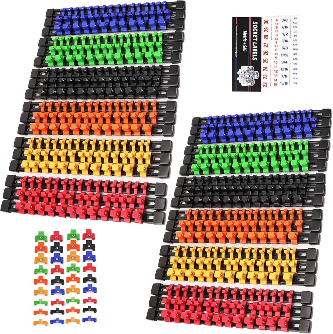 SWANLAKE 36-Piece Socket Organizer, 1/4-Inch x 192 Clips, 3/8-Inch x 180 Clips, 1/2-Inch x 144 Clip, Socket Holder Clip Rail, Drive Sockets Trays for Tool Box Drawer