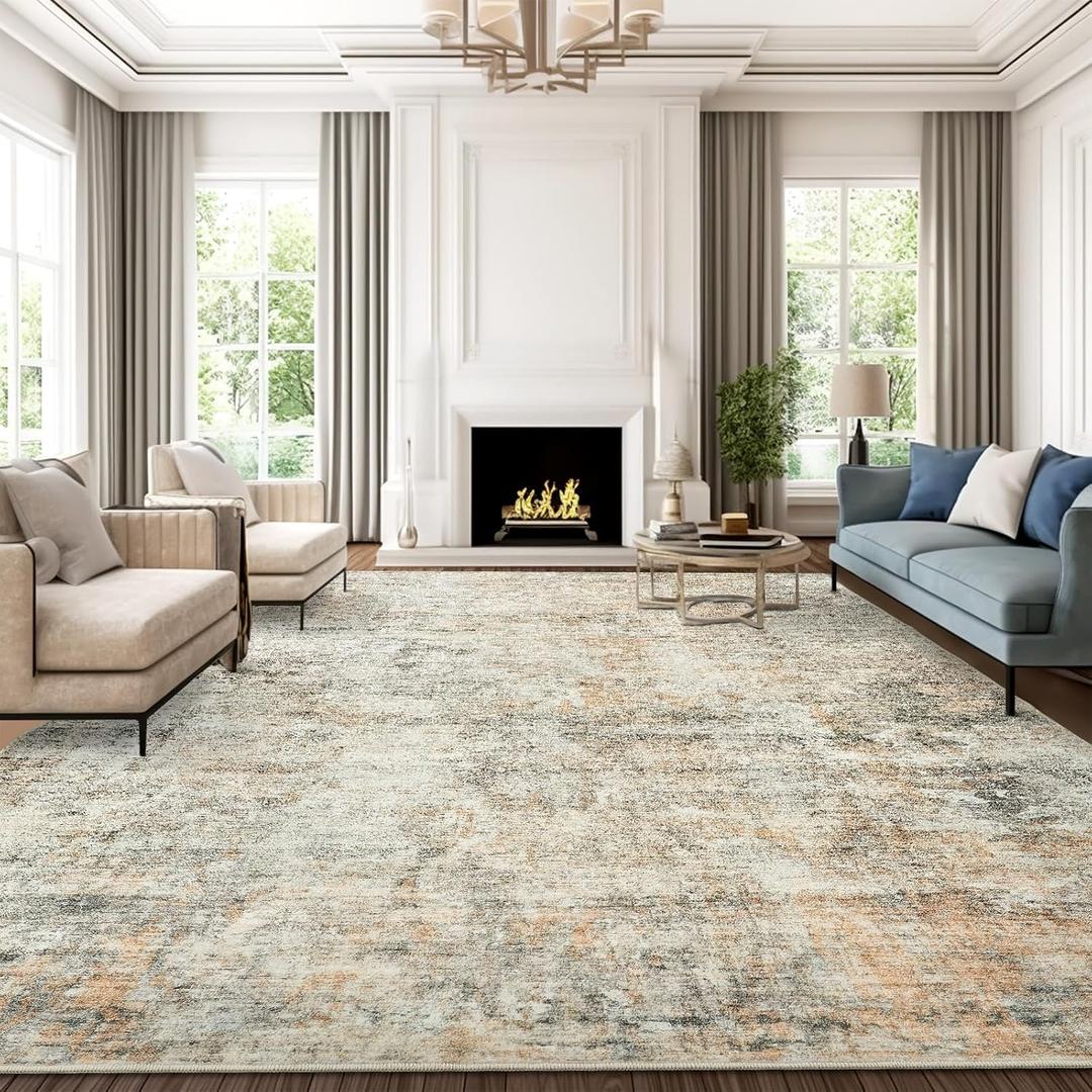 Abstract Rug 8x10 Large Living Room Rugs Neutral Modern Washable Area Rugs for Bedroom Dining Room Non-Slip Stain Resistant Foldable Thin Rug Brown Grey