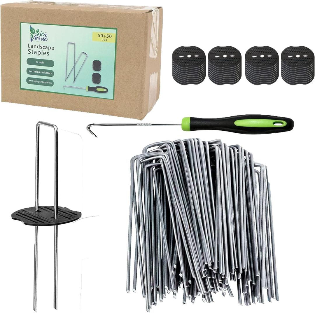 8 Inch Galvanized Steel Landscape Stakes - 50 Pack Heavy Duty U-Shaped Garden Stakes | Rust-Resistant Ground Anchors for Tent Windproof, Landscape Fabric, Lawn Camping, Outdoor DIY Projects