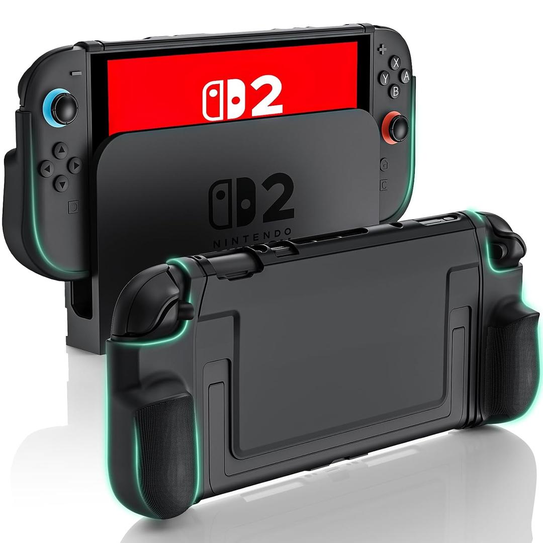 BHGift for Switch 2 Grip Case (2025), Upgraded Slim Switch 2 Dockable Protective Case, Console Hard Cover Like a Real Gamepad for Handheld, Shockproof and Scratchproof, Black