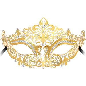 Masquerade Mask for Women, Masquerade Mask for Venetian Ball, Wedding, Mardi Gras&Costume Party, Stretch Cord Design (Gold, Style-3)